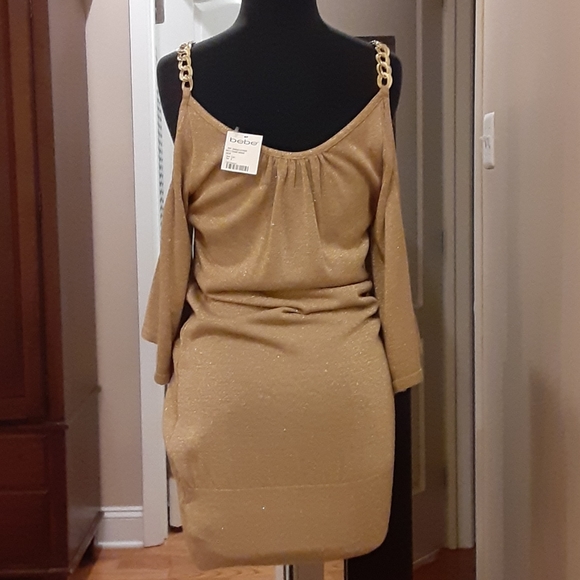 Sexy glitter GOLD CHAIN bebe mini dress Small - Picture 5 of 6